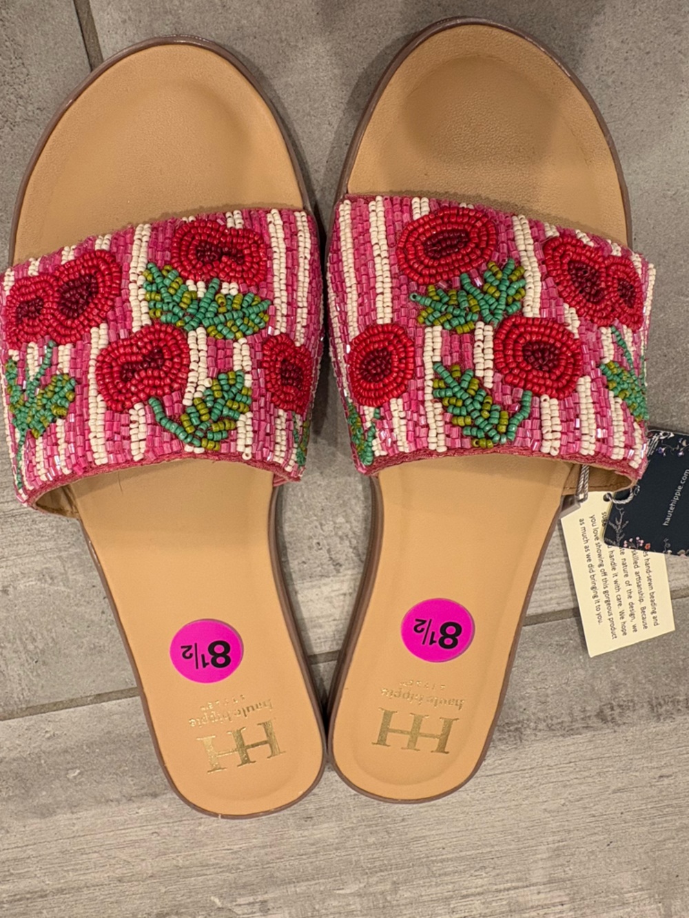 Haute Hippie Pink Beaded Cherry Slide Sandals NWT Size 8.5